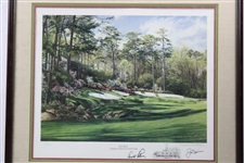 Arnold Palmer, Jack Nicklaus & Artist Hartough Signed 13th Hole ANGC Lithograph - Framed JSA ALOA
