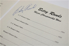 Patty Berg & Betsy Rawls Signed List of Majors Won Sheet JSA ALOA