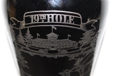 Large Vase Sterling Overlay on Black Glass 19th Hole - Impressive