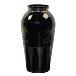Large Vase Sterling Overlay on Black Glass 19th Hole - Impressive