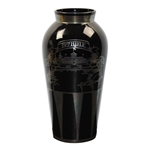 Large Vase Sterling Overlay on Black Glass 19th Hole - Impressive