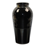 Large Vase Sterling Overlay on Black Glass 19th Hole - Impressive