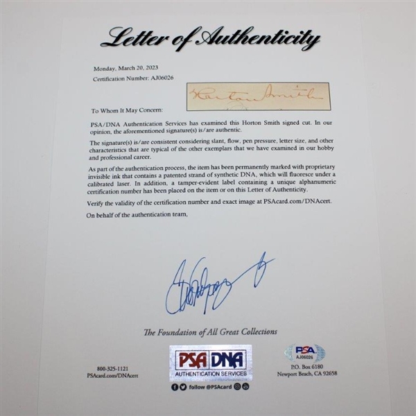 Horton Smith Signed Cut Photo Presentation - Framed PSA/DNA FULL Letter #AJ06026