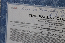 1947 Pine Valley Golf Club Bond Certificate #260 for $200 - Framed