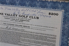 1947 Pine Valley Golf Club Bond Certificate #260 for $200 - Framed