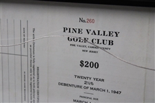 1947 Pine Valley Golf Club Bond Certificate #260 for $200 - Framed