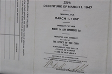 1947 Pine Valley Golf Club Bond Certificate #260 for $200 - Framed