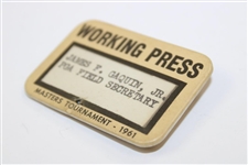 1961 Masters Tournament Working Press Badge #117 - James R. Gaquin P.G.A.