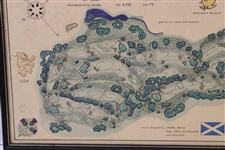 1967 King's Course Gleneagles Hotel J.P. Izatt Layout Map -James Braid Framed