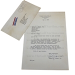 Bobby Jones Signed 1969 Letter with Very Significant Masters Tournament Disability Content JSA ALOA