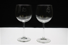 Pair of Classic Masters Tournament Logo Red Wine Stem Glasses - One Has Crack