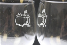 Pair of Classic Masters Tournament Logo Red Wine Stem Glasses - One Has Crack