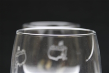 Pair of Classic Masters Tournament Logo Red Wine Stem Glasses - One Has Crack