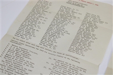 Ed Furgol's 1948 The Masters Tournament Augusta Press + Radio w/Players List - 2 Pages