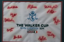 2019 US Team at Royal Liverpool Signed Walker Cup Embroidered Flag - Framed JSA ALOA