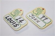 Two (2) Augusta National Golf Club Caddy Badges - John (77) & Louis (14)