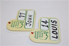 Two (2) Augusta National Golf Club Caddy Badges - John (77) & Louis (14)
