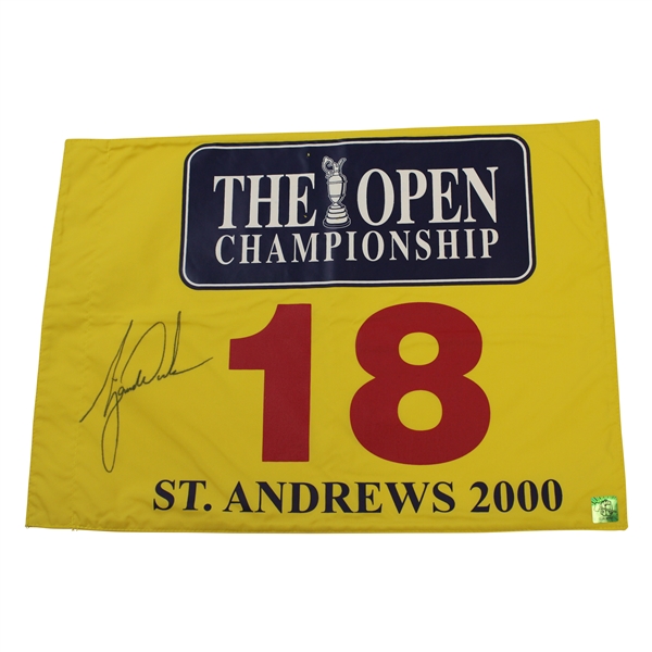 Tiger Woods Signed 2000 OPEN at St. Andrews Flag JSA ALOA