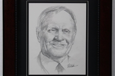 Jack Nicklaus Original Portrait Pencil Sketch Signed by Artist Robert Fletcher - Framed 