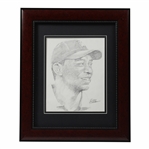Tiger Woods Original Portrait Pencil Sketch Signed by Artist Robert Fletcher - Framed 