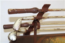 Classic Decorative Golf Scene Painted Clubs & Golf Balls Dual Coat Rack/Shelf
