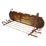 Classic Decorative Golf Scene Painted Clubs & Golf Balls Dual Coat Rack/Shelf
