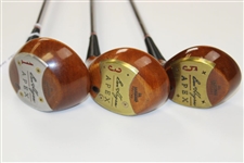 Ben Hogan Woods 1-3-5 Persimmon Heads Oil Hardened Steel Shafts Apex #5 Hogan Grips