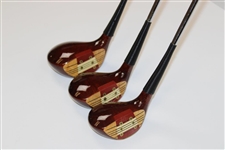 Macgregor Woods 1-3-5 Persimmon Heads Vip Models Hand Stamped By Nicklaus Steel Shafts Stiff Leather Grips