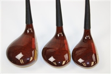 Macgregor Woods 1-3-5 Persimmon Heads Vip Models Hand Stamped By Nicklaus Steel Shafts Stiff Leather Grips