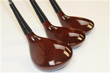 Macgregor Woods 1-3-5 Persimmon Heads Vip Models Hand Stamped By Nicklaus Steel Shafts Stiff Leather Grips