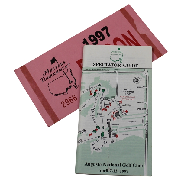 1997 Masters Spectator Guide with Patron Parking Pass #2966 - Tiger's First Masters Win