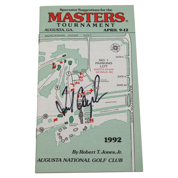 Champion Fred Couples Signed 1992 Masters Tournament Spectator Guide JSA ALOA