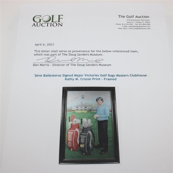 Seve Ballesteros Signed Major Victories Golf Bags Masters Clubhouse Kathy M. Crosse Print - Framed JSA ALOA