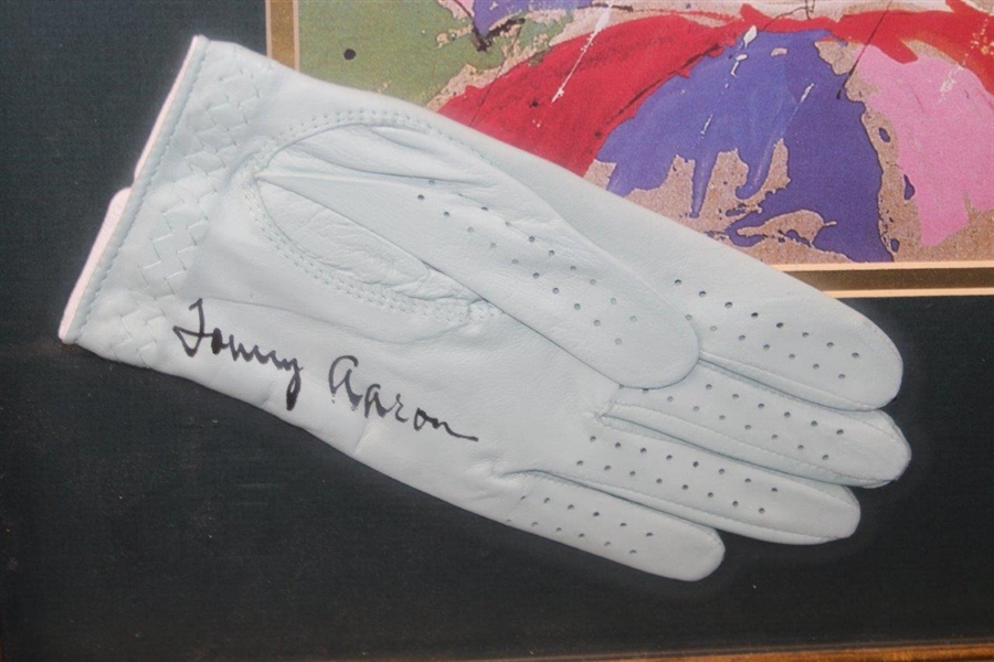 Tommy Aaron Signed Glove w/LeRoy Neiman 1973 'Arnie in the Rain' Print - Framed JSA ALOA