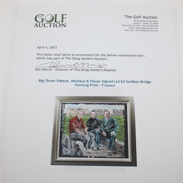 Big Three' Palmer, Nicklaus & Player Signed Ltd Ed Swilken Bridge Painting Print - Framed JSA ALOA