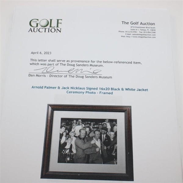 Arnold Palmer & Jack Nicklaus Signed 16x20 Black & White Jacket Ceremony Photo - Framed JSA ALOA