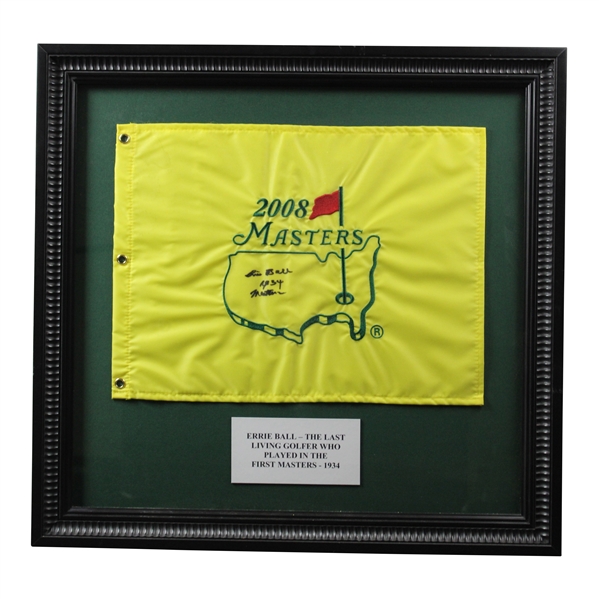 Errie Ball 'Last Living Golfer from 1934 Masters' Signed 2008 Masters Flag - Framed JSA ALOA
