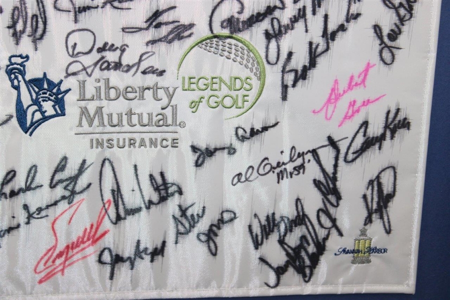 Multi-Signed Liberty Mutual Legends of Golf Embroidered Flag - Framed JSA ALOA