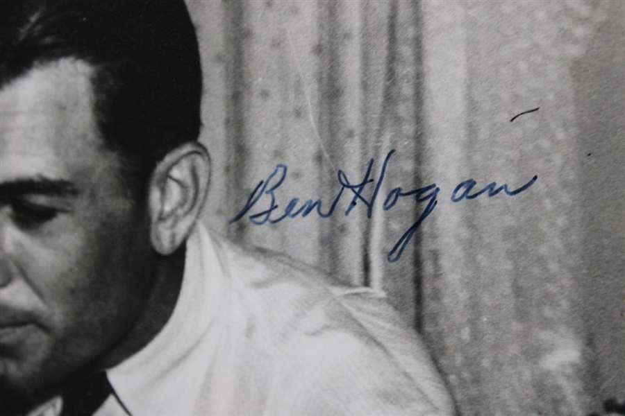 Ben Hogan Signed 1940 Masters B&W 'Drinking Milkshake w/Jimmy Demaret' B&W Photo - Framed JSA ALOA