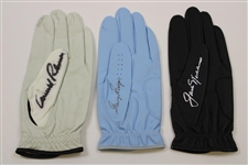 Big 3' Palmer, Nicklaus & Player Signed LH White/Blue/Black Golf Gloves JSA ALOA