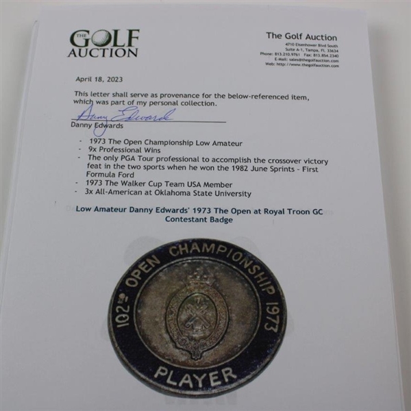 Low Amateur Danny Edwards' 1973 The Open at Royal Troon GC Contestant Badge