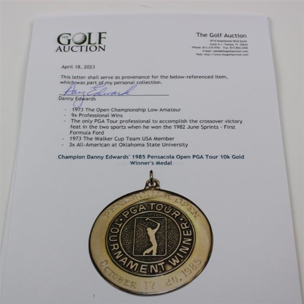 Champion Danny Edwards' 1985 Pensacola Open PGA Tour 10k Gold Winner's Medal