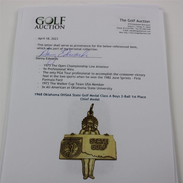 1968 Oklahoma OHSAA State Golf Medal Class A Boys 2-Ball 1st Place Chief Medal
