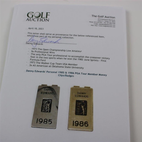 Danny Edwards' Personal 1985 & 1986 PGA Tour Member Money Clips/Badges