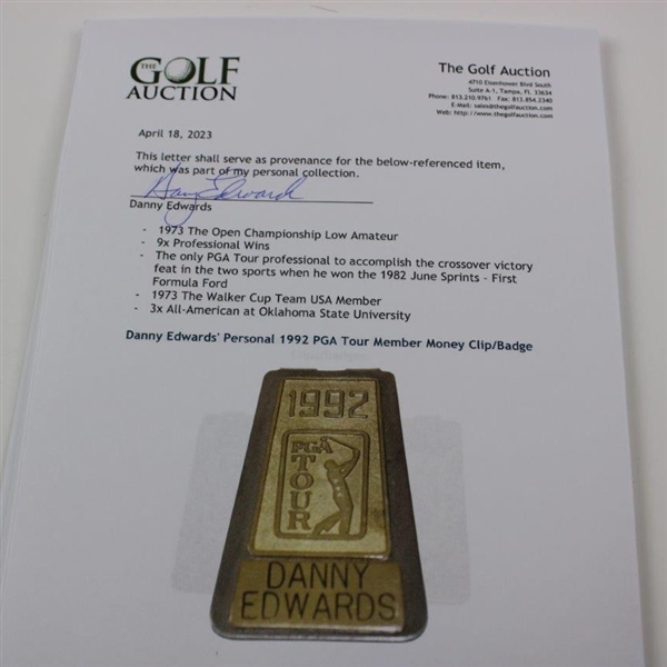 Danny Edwards' Personal 1992 PGA Tour Member Money Clip/Badge