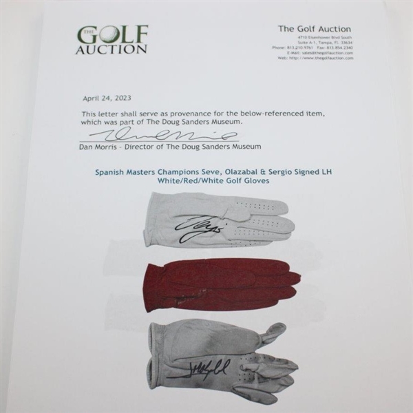 Spanish Masters Champions Seve, Olazabal & Sergio Signed LH White/Red/White Golf Gloves JSA ALOA