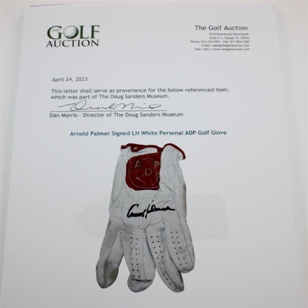 Arnold Palmer Signed LH White Personal ADP Golf Glove JSA ALOA