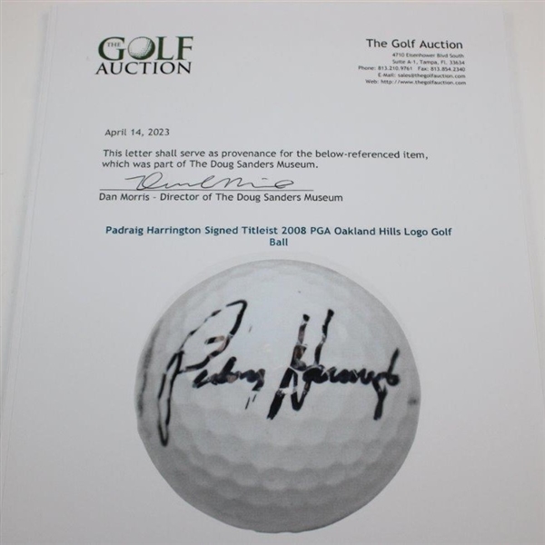 Padraig Harrington Signed Titleist 2008 PGA Oakland Hills Logo Golf Ball JSA ALOA