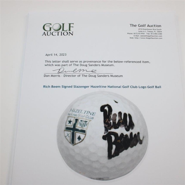 Rich Beem Signed Slazenger Hazeltine National Golf Club Logo Golf Ball JSA ALOA