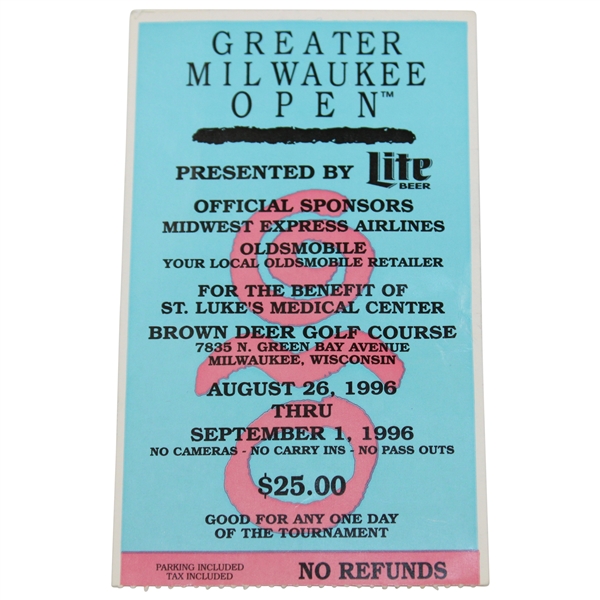 1996 Greater Milwaukee Open Series Ticket - Tiger's Professional Debut!